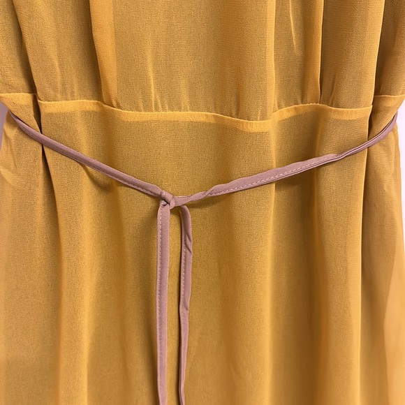 NWT Mustard & Black Lined dress with a double frill hemline & belt! UK L - Picture 7 of 13